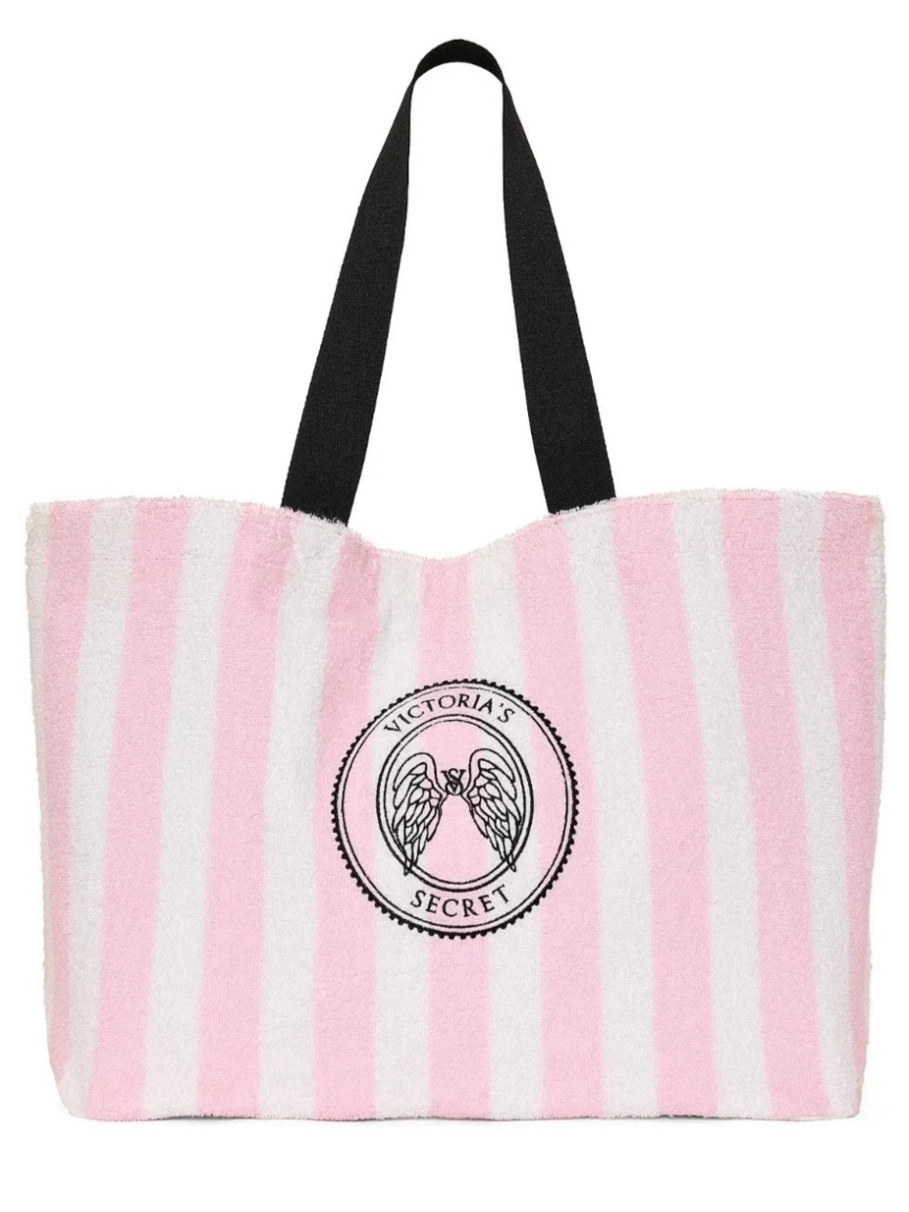 Victoria's Secret Pink & White Striped Tote with Black Handles